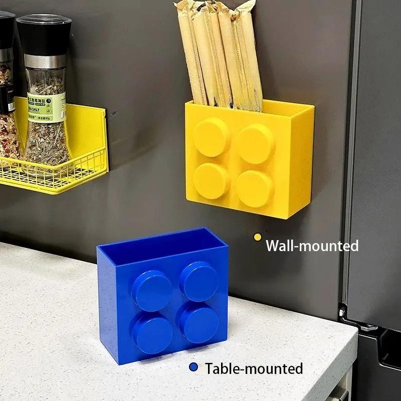 Building block magnetic attraction storage box Magnetic wall mounted kitchen decoration cling film storage box refrigerator side storage rack