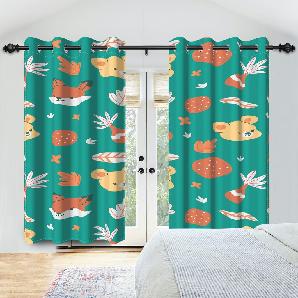 Set Of 2 Tropical Jungle Animal Pattern Curtains Cute Hippo Koala Parrot Design Kids Room Bedroom Living Curtain Darkening Polyester Ideal For Area
