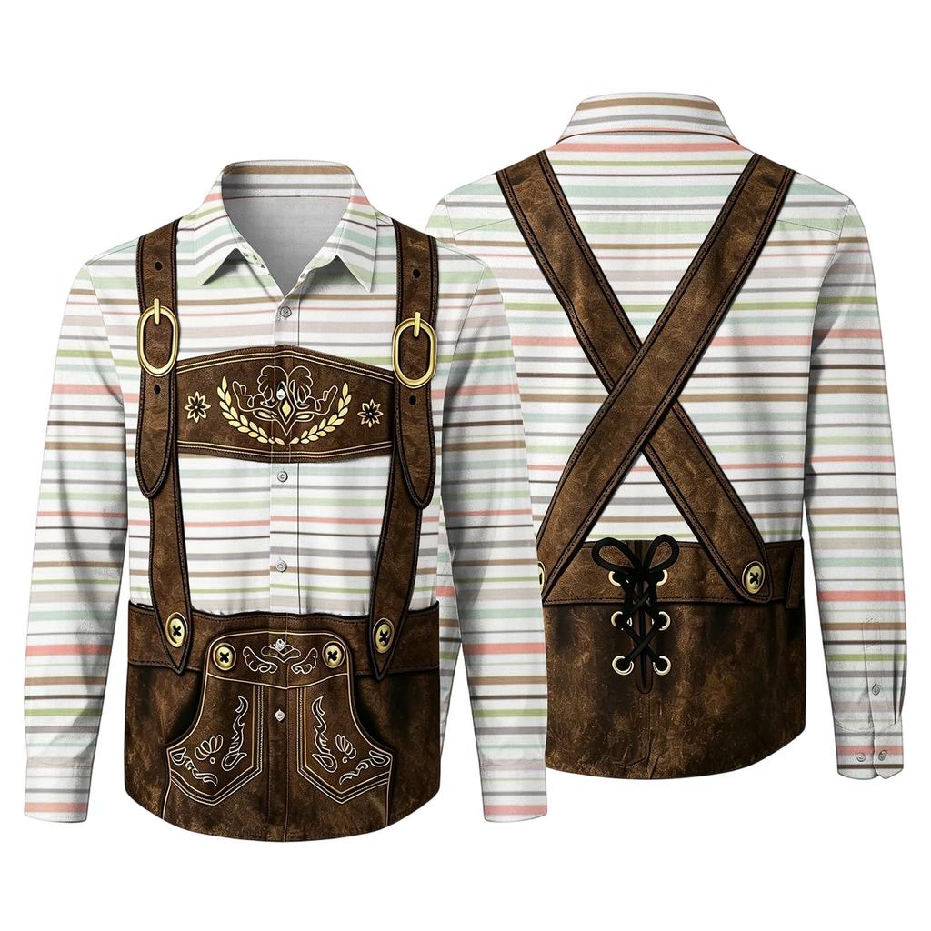 Herren Oktoberfest 3D-Druck Locker geschnitten Langarmhemd Button-Down-Kragen Vintage Freizeithemd Geeignet für Frühling Herbst Outdoor Festival Party