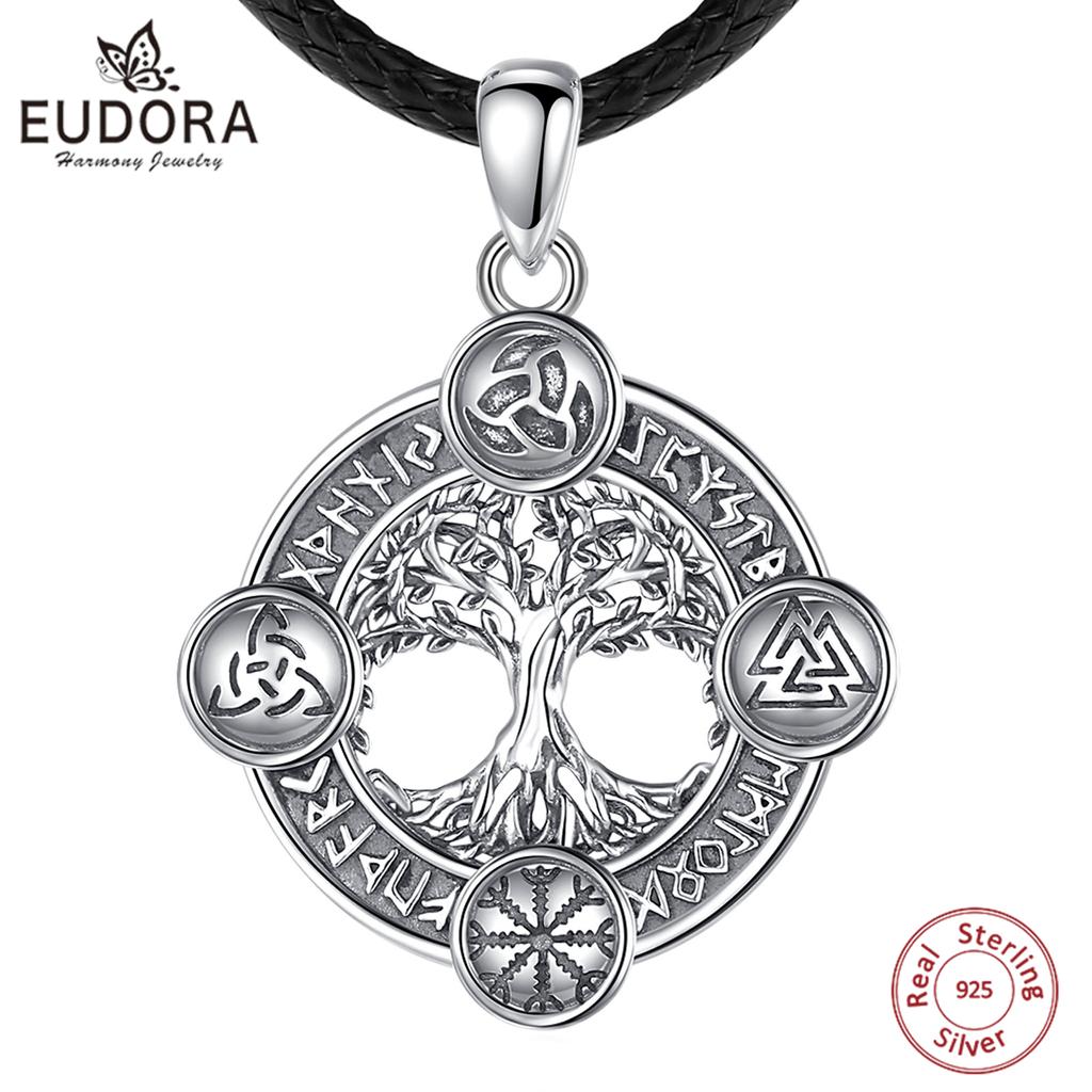 Eudora 925 Silber Lebensbaum Halskette Nordische Runen Hexe Keltischer Knoten Yggdrasil Amulett Anhänger Mann Wikinger Schmuck