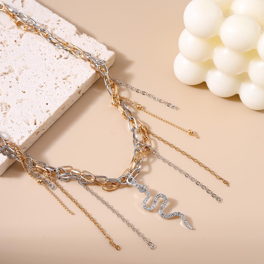 Gothic Punk Snake Choker Necklace Multilayer Tassels  Necklace Chain Men Women Hip Hop Party Jewelry Gifts