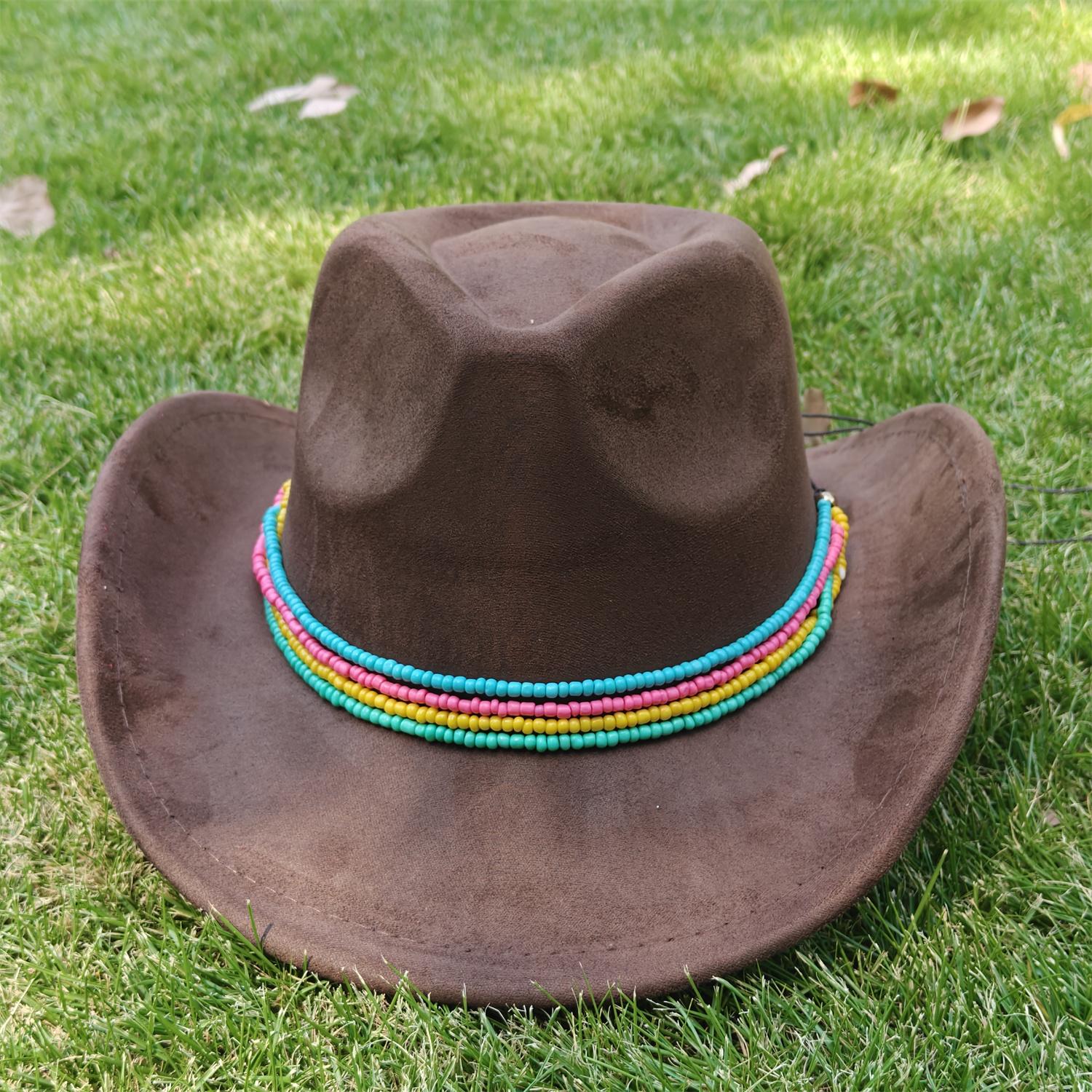 

Colorful Beaded Suede Cowboy Hat Fedora Hat for Women and Men Church Jazz Hat Fashionable Travel Party Hat Wholesale 56-58cm
