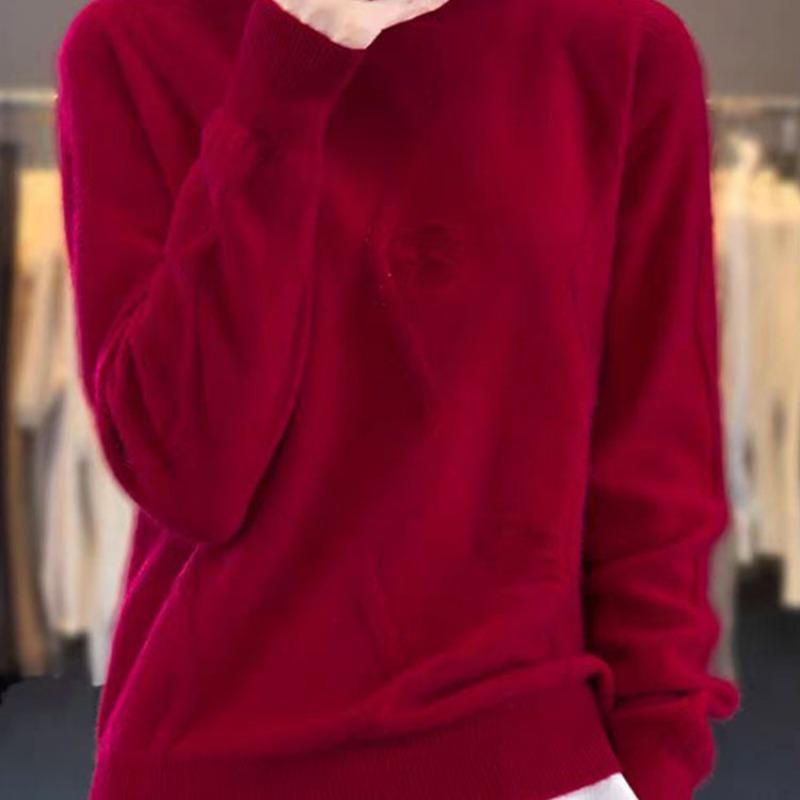 

Модный свитер женский корейский полувысокий ворот длинный рукав толстовка однотонный жаккард повседневный трикотаж женский интерьер M красный