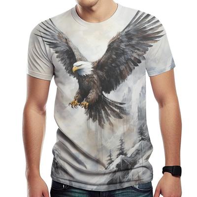 Summer Round Neck 3D Eagle Print T-shirts Fashionable Casual Short Sleeved Men's T-shirts