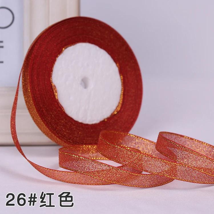 6mm 10mm 15mm 20mm 25mm 40mm 50mm 25 Jardów Złote Srebrne Brokatowe Wstążki Owijanie Prezentów Ślubnych Boże Narodzenie Halloween Impreza DIY Rękodzieło