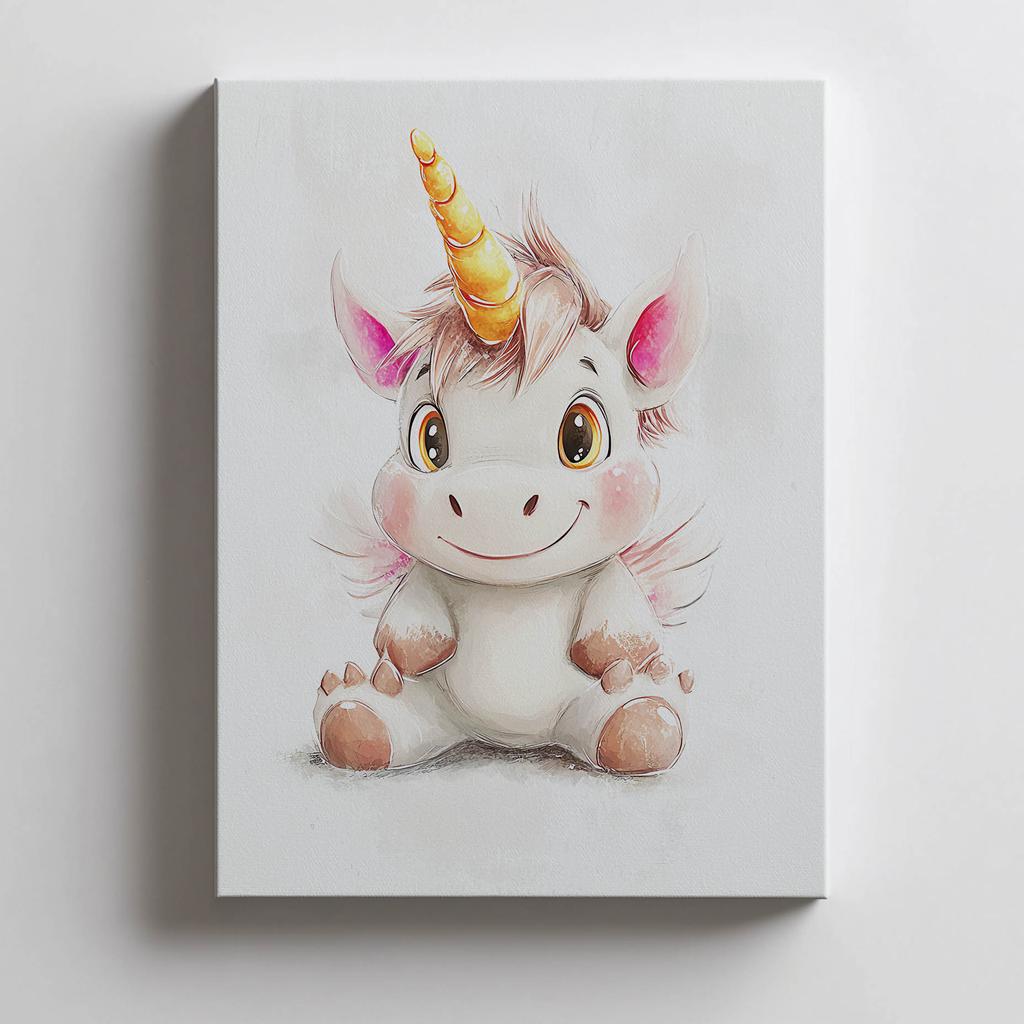 Poster Cute Unicorn In Pastel Colors Poster Cute Unicorn In Pastel Colors, 50X70 Cm, Gold Aluminum Frame, 230 Gs Matte Paper