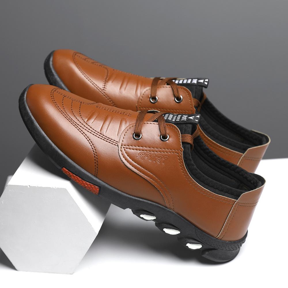 

Модная мужская обувь Кожаные мужские туфли на плоской подошве на шнуровке Мужская спортивная повседневная кожаная обувь 39 коричневый