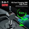 3 IN 1 80W Car Charger Adapter Fast Charging Type C PD with Retractable Cords Voltage Display Car Phone Charger For iPhone Samsung Xiaomi