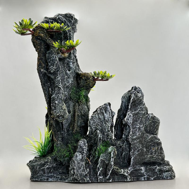 Aquarium Decoration Set: Artificial Rockery, Stone, Grass, and Resin Ornaments with Aquatic Plants for Landscaping