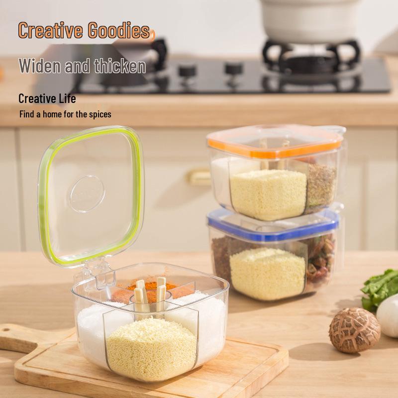 Luxurious Multi-Grid Kitchen Seasoning Jar Set - Plastic Salt & MSG Storage