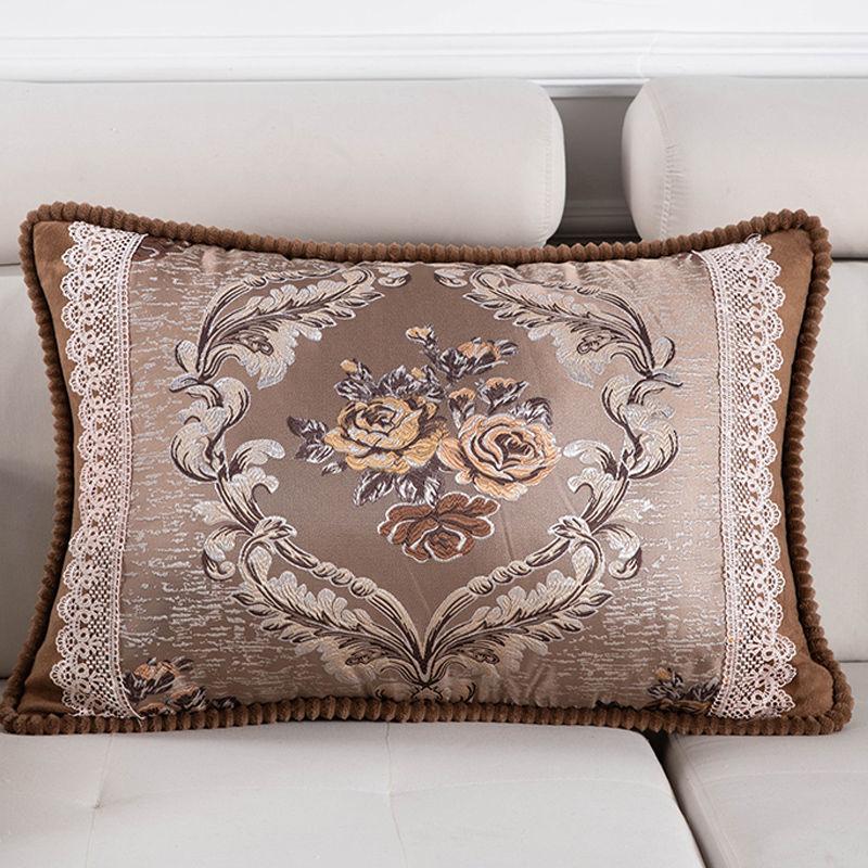 Jacquard Throw Pillowcase European Single Sofa Cushion Embroidered Rectangular Living Room Sofa Back Pillow Covers