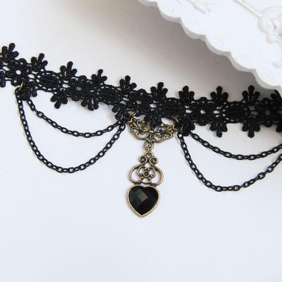 Lace Flower Gem Choker - Women's Fashion Necklace for Nightclubs and Bars