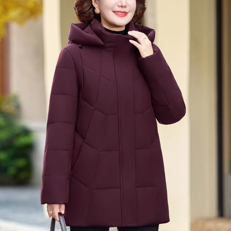 Plus Size XL-6XL Middle Age Women's Down Coats Winter Vintage Parkas Hooded Elegant Loose Thick Warm Down Jackets Woman Outerwears