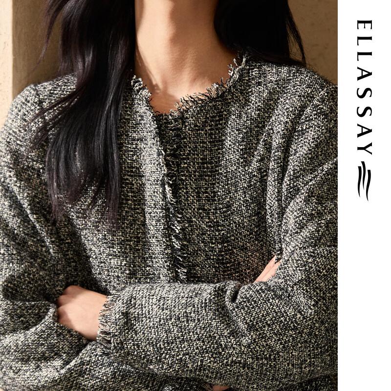 ELLASSAY Women's Tweed Boxy Short Goose Down Jacket