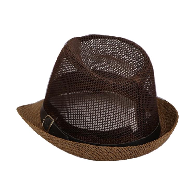 British Style Trilby Hat Straw Weaving Fedoras Hat for Gentlemen Camping Travel