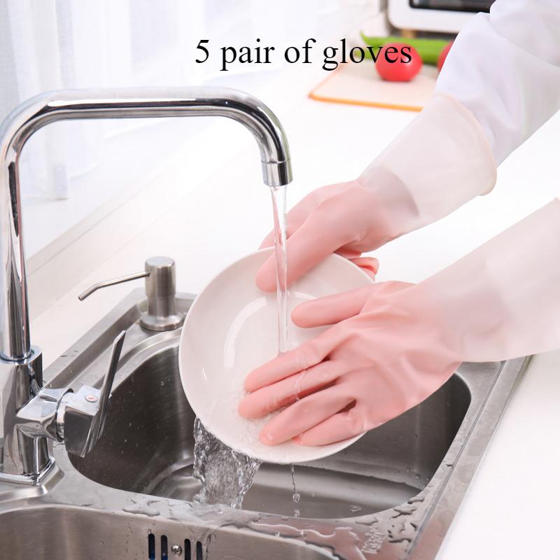 

5 пар перчаток полупрозрачные - белые двухцветные перчатки перчатки для мытья посуды для стирки водонепроницаемые пластиковые резиновые для мытья посуды в домашних условиях - щеткой