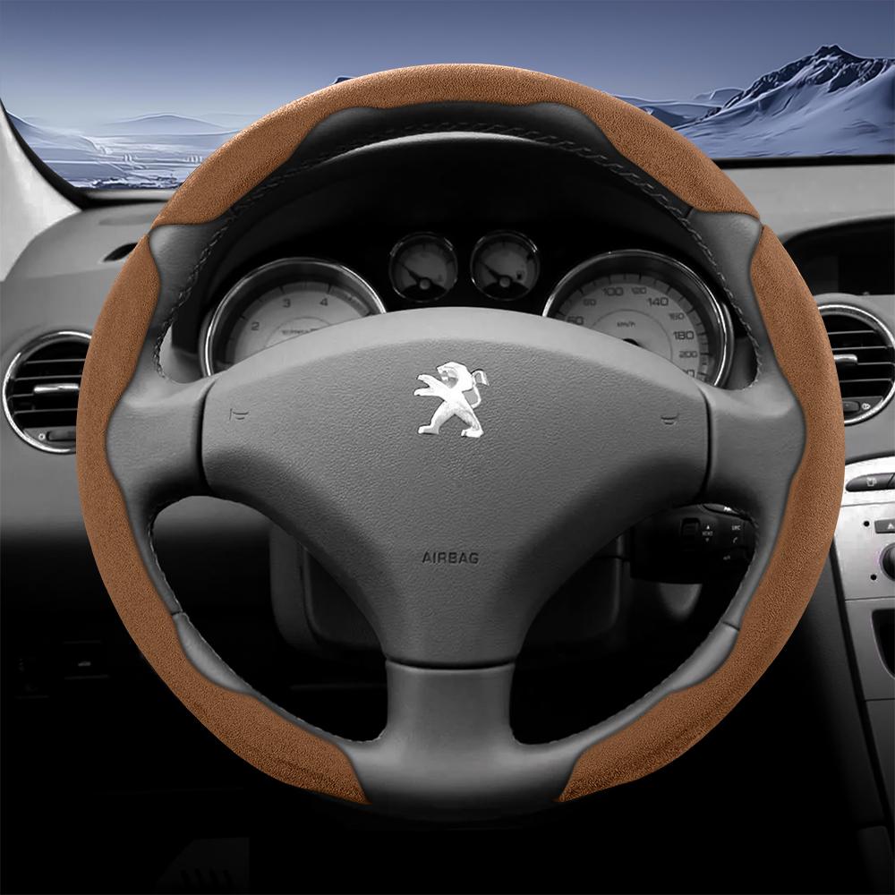 Vcxja9 Geschikt voor Peugeot Sports Suede Stuurwielhoes met Gespleten Drukknop Anti-Slip Ontwerp voor Modellen zoals 208 E-208, 2008 E-2008, 3008