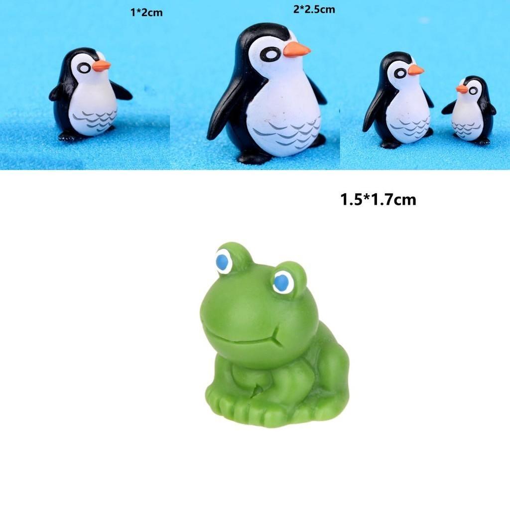 Encantador Pinguim Pai e Filho Miniatura Decoração Com Sapo Fofo de Olhos Azuis