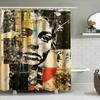 Modern Abstract Print Shower Curtain Black And Beige Color Blocks With Woman'S Face Design Bathroom Decor For Home Decoration In
