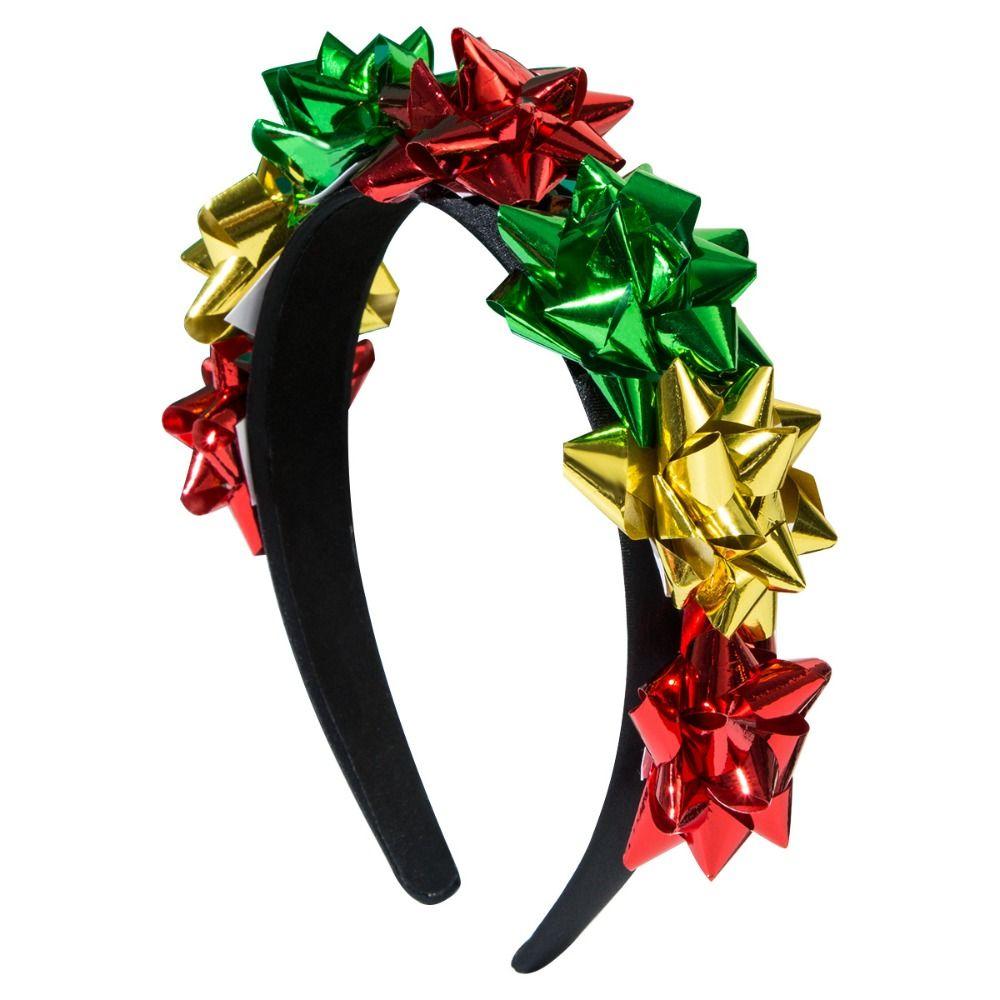 Pull Bows Merry Christmas Headband Shiny Xmas Star Ribbon Hairband Wrap Bow Hair Hoop  New Year