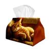 1pc Tissue Box Holder Featuring a Cozy And Realistic Design of a Ginger Tabby Cat Lying Down. Made from Durable Polyester, It'S Perfect for The Kitche