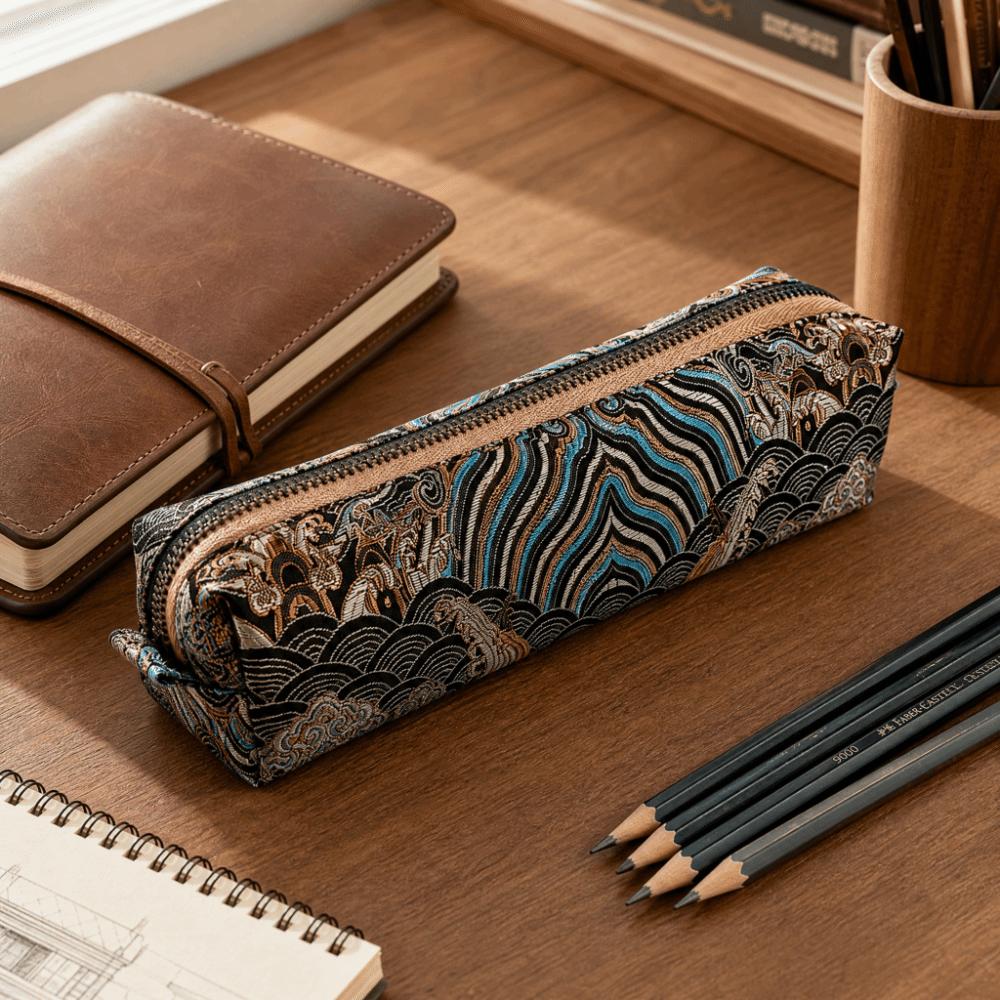 Soft Touch Pencil Case Chinese Style Stationery Case Retro Makeup Brush Bag Students