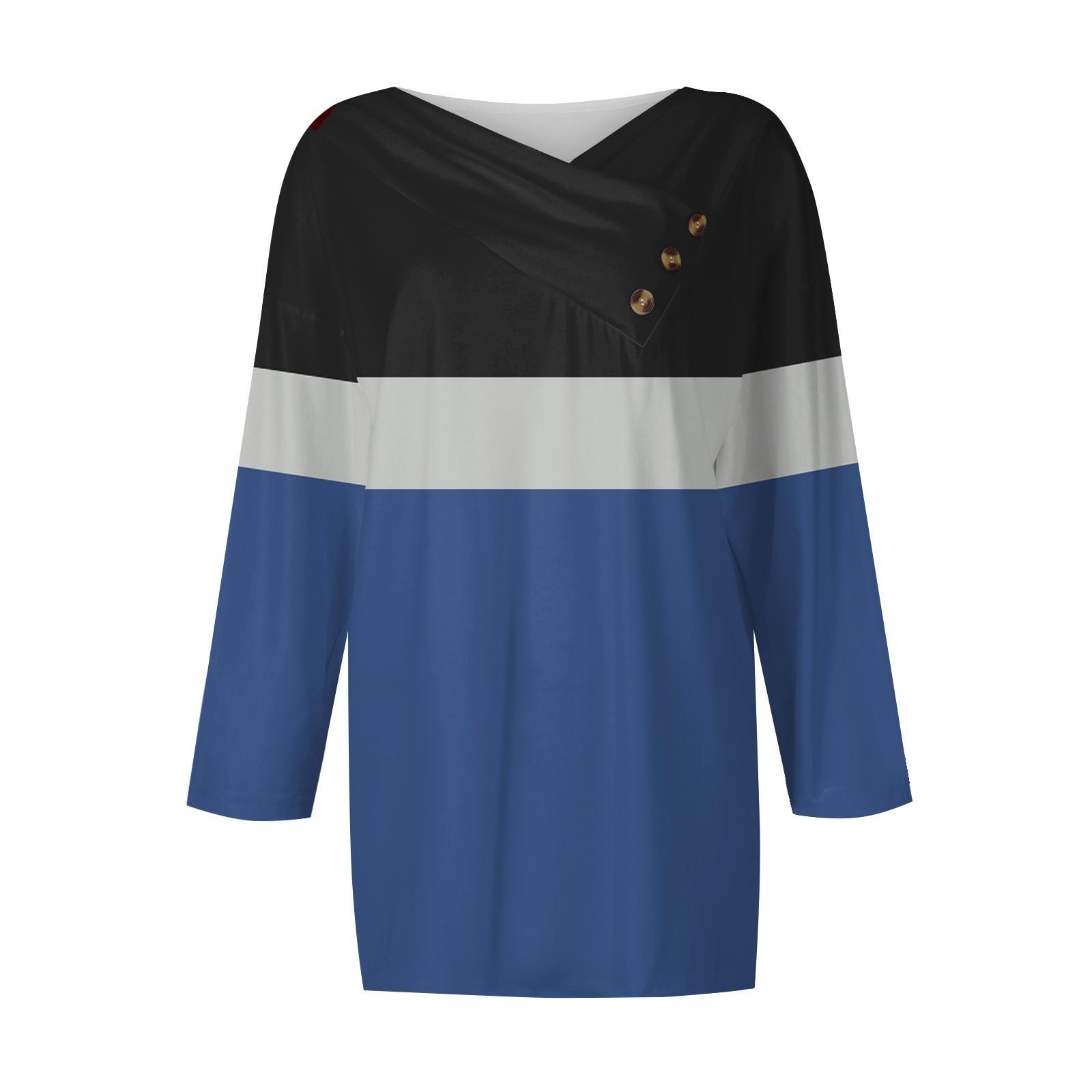 

Женские топы, повседневные рубашки с пуговицами и рукавами 3/4, модные лоскутные блузки с принтом, футболки XXL синий