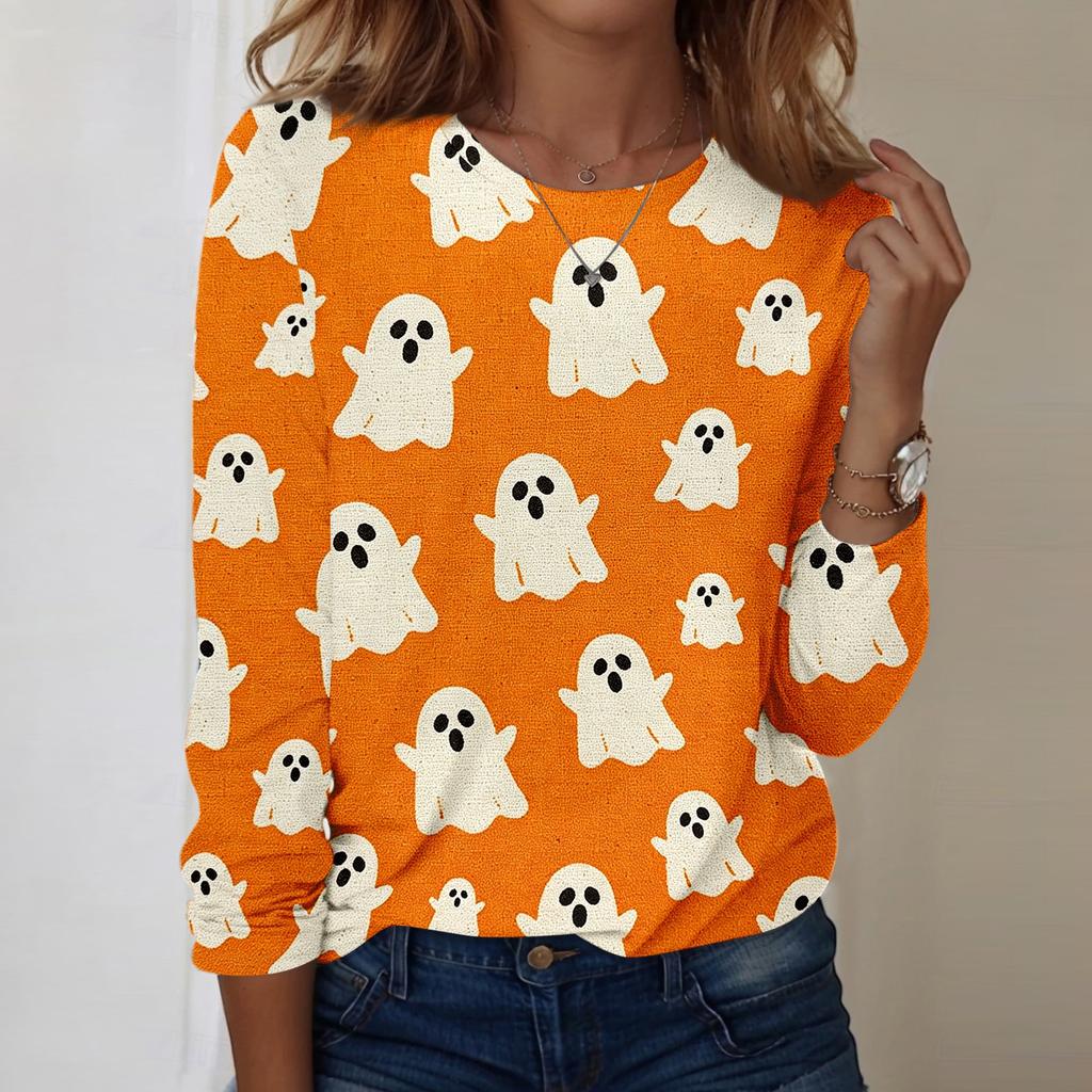Women's Long Sleeve Casual Pullover Sweatshirt Halloween Printed Crewneck Top Lightweight Comfortable Fit for Everyday Wear