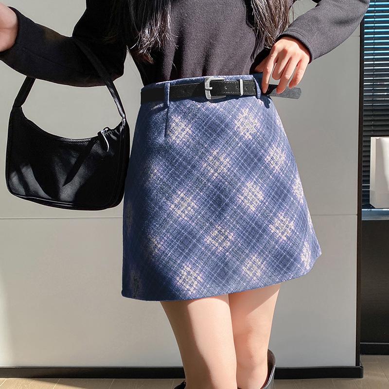 Festive Red Plaid High Waist Woolen Short Skirt - Autumn/Winter 2025 XL синий