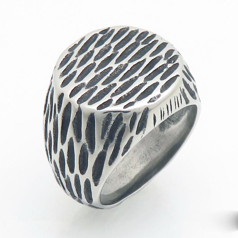 Kalen Stainless Steel Signet Ring for Men Retro Hammered Dimple Texture Finger Anillos Punk Women's Larger Band Jewelry Gifts