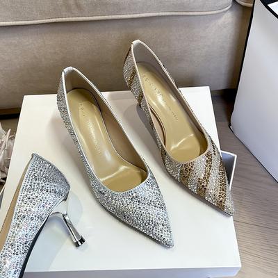Rhinestone Xiuhe Wedding Shoes, Female Bride Shoes, High Temperament, High Heels, Pointed Toes, Thin Heels, Single Shoes Are Not Tired.