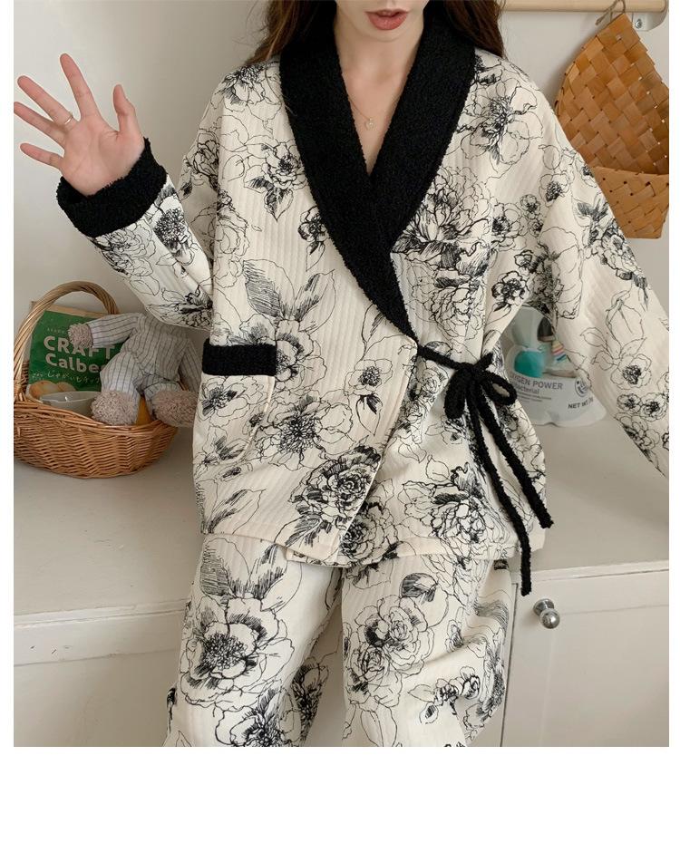 Plus Size Maternity Kimono Pajamas - Autumn/Winter Cotton for Postpartum & Breastfeeding
