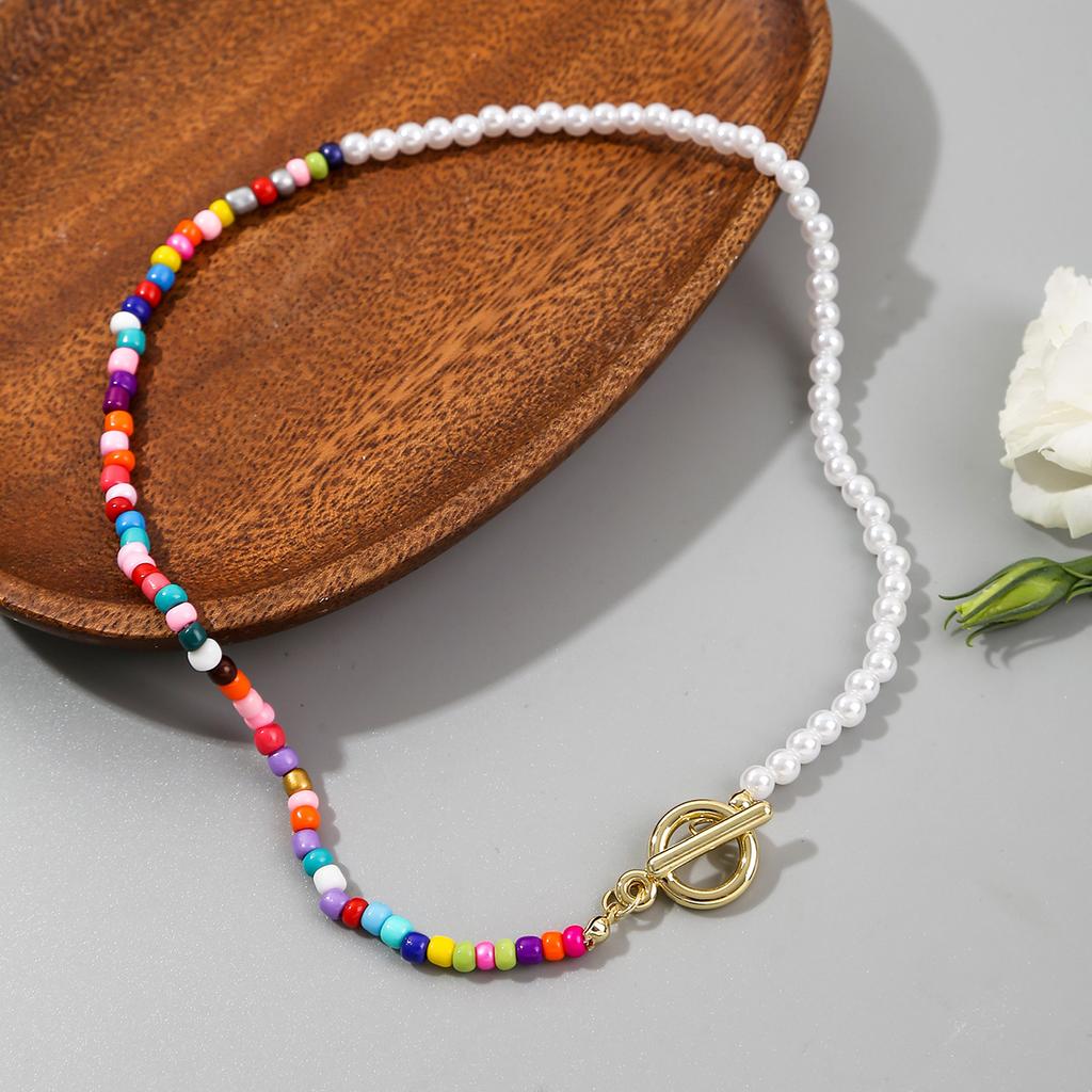 Necklace for Women Accessories Collarbone Necklace Women Hundreds of Bohemian Style Handmade Colorful Rice Beads Beaded Necklace Elegant Necklace