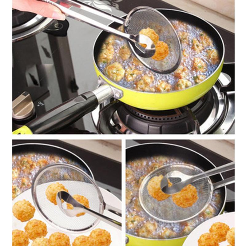 1PCS  2-in-1 Kitchen Multi-functional Stainless Steel Clamp Strainer Filter Spoon With Clip Food Kitchen Oil-Frying Salad BBQ Filter