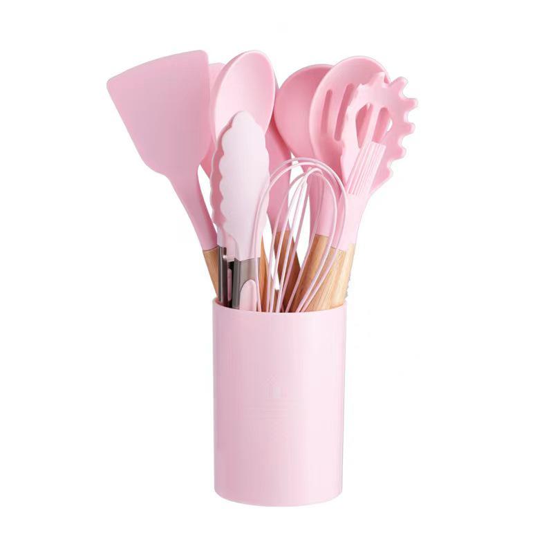 12-Piece Non-Stick Silicone Kitchen Utensil Set with Wooden Handles