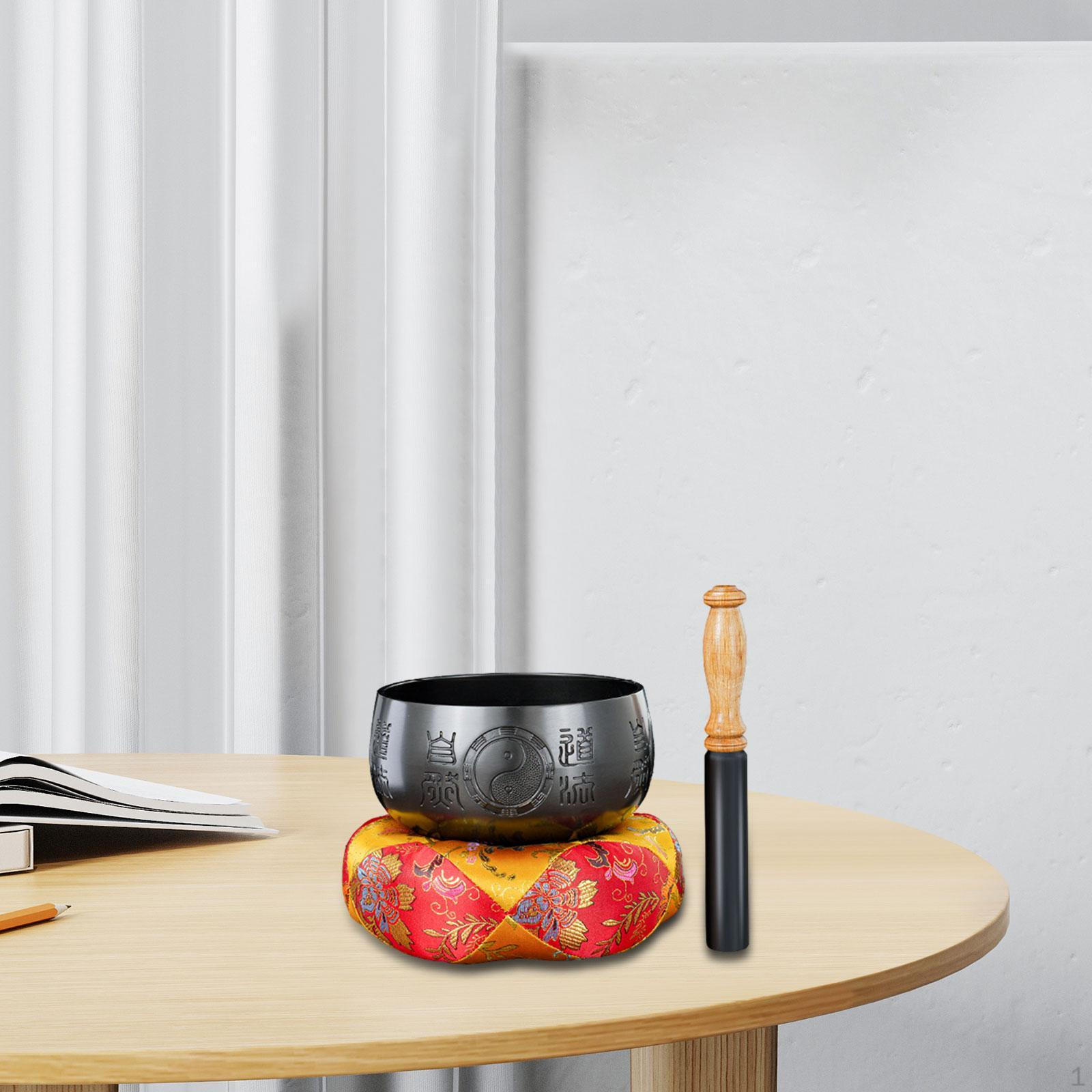 

Tibetan Bowl Set Hand Hammered with Stick Buddhist Music Sound Brass Singing for чорний