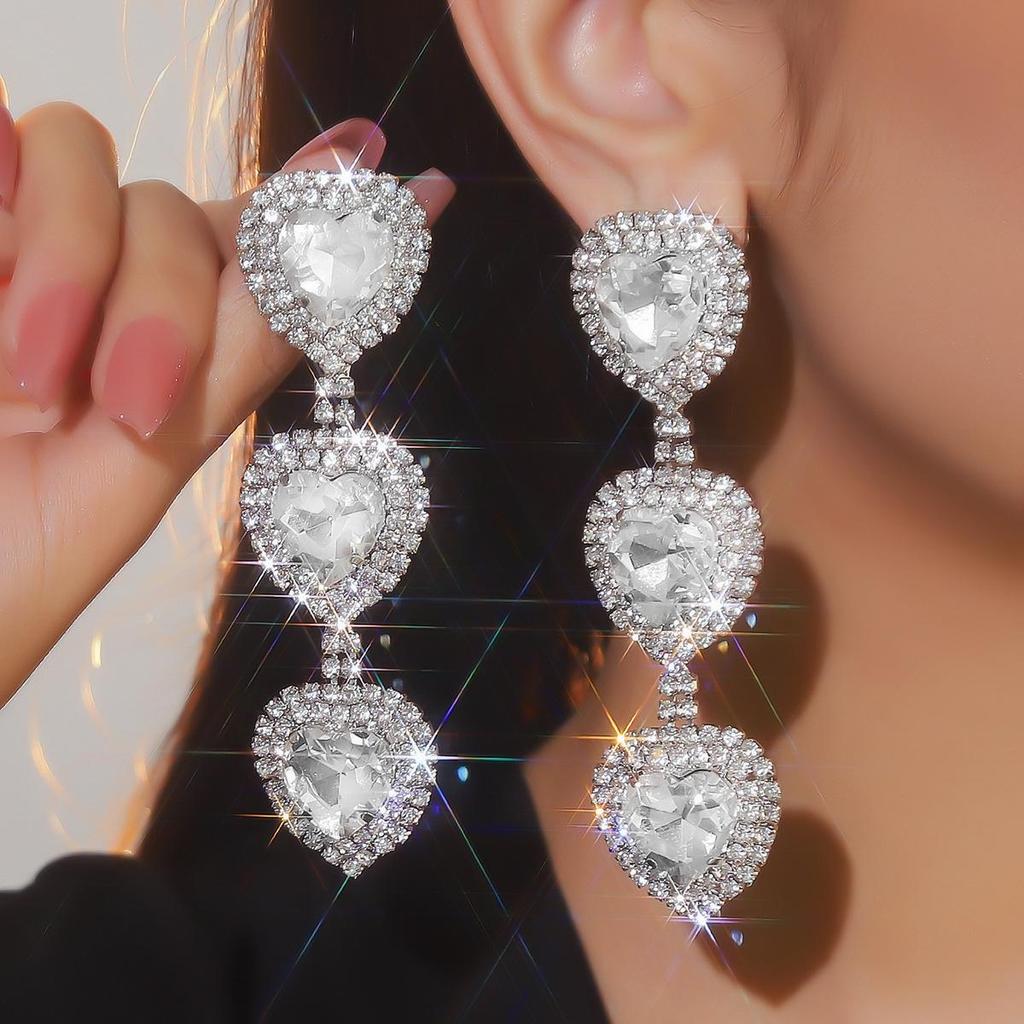 Luxury Rhinestone Tassel Clip-On Earrings for Women - Bridal Accessories