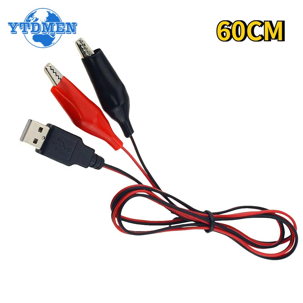 Alligator Test Clips Clamp To USB Male Socket Test Leads Connector Power Supply Adapter Wire 60CM Cable Crocodile Clips