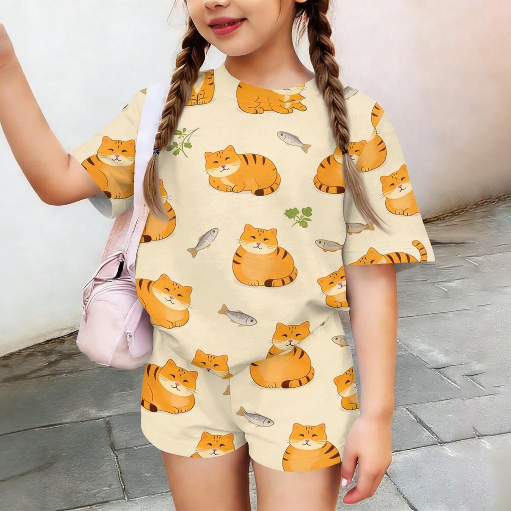 Kids Casual Short Sleeve Shirt and Shorts Set Animal Print Comfortable Lightweight Summer Outfit for Boys and Girls