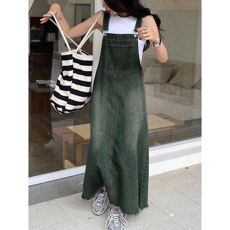 Tall Slim Denim Overall Dress - Enhances Height and Slimming Effect