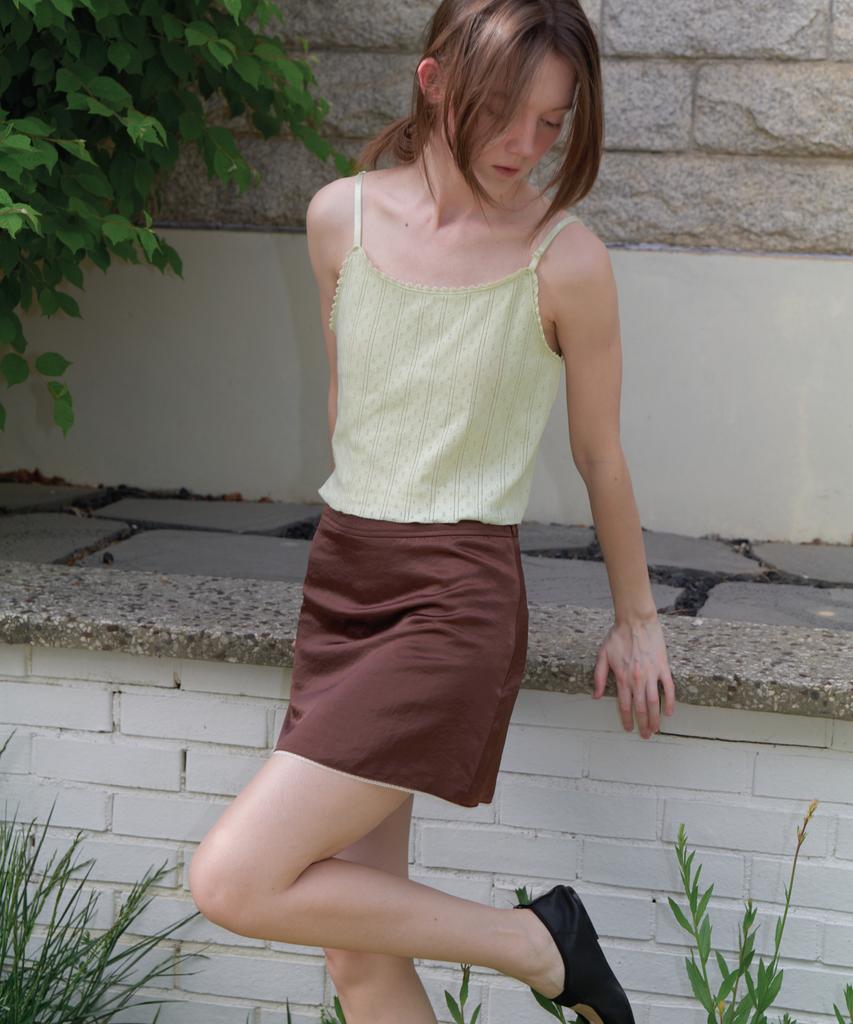 Aente Satin Lace Mini Skirt - Brown