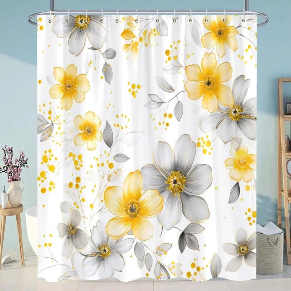 Botanical Floral Bathroom Curtains Tropical Green Leaf Butterfly Nature Landscape Polyester Fabric Shower Curtain Bathroom Decor