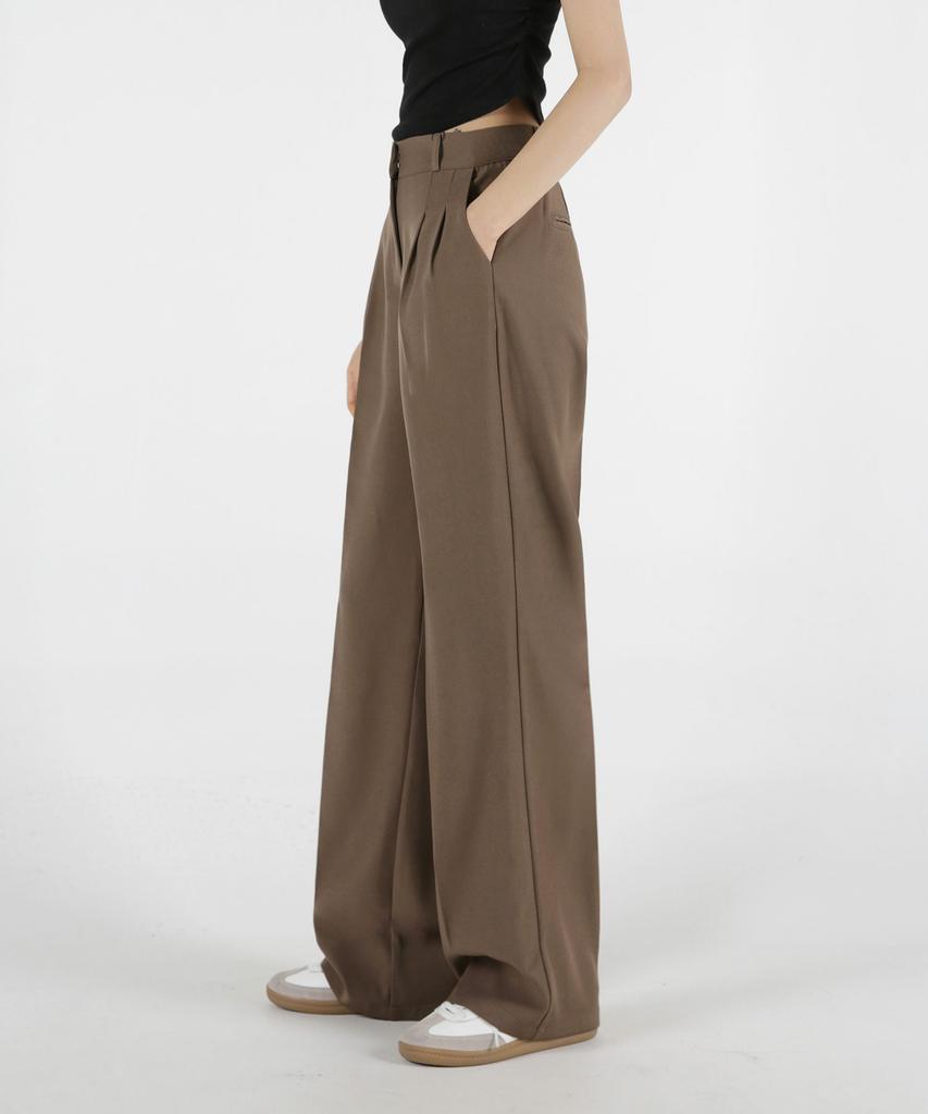 Eum Women'S Triple-Height Fitted Wide Straight Back Elastic Waist Slacks 5 Colors (C Type)