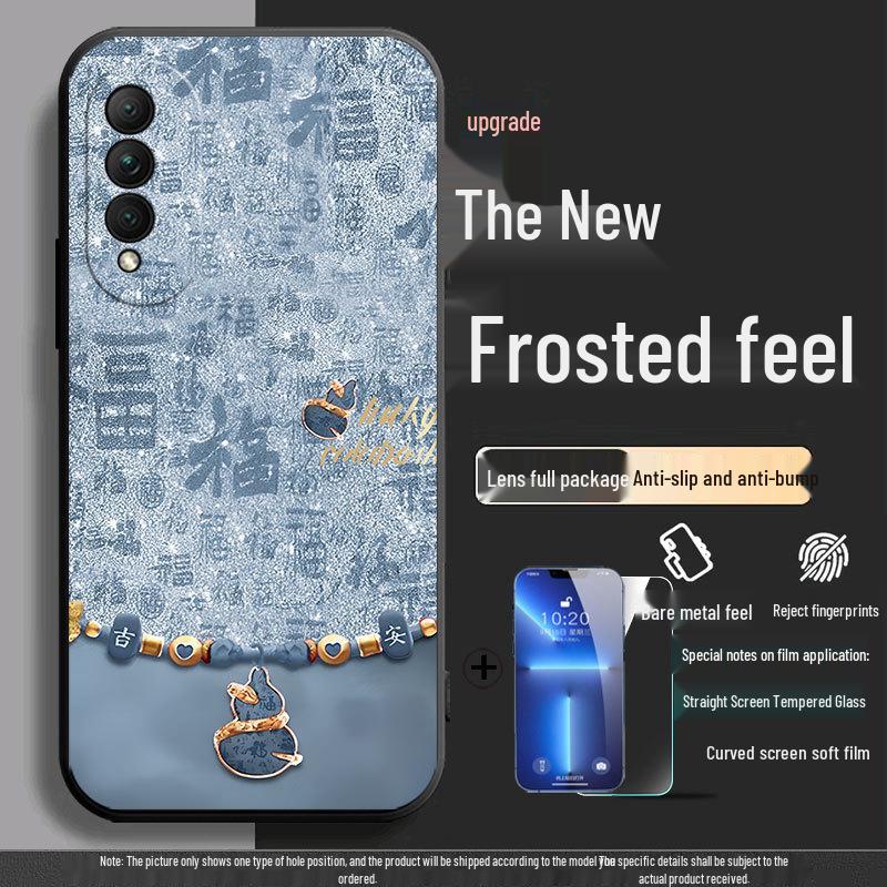 Black Cartoon Chinese Style Silicone Honor X20se Phone Case with Tempered Glass Protector