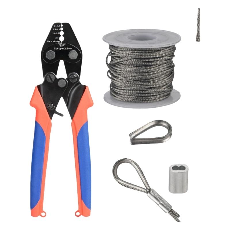 Drahtseil Crimpwerkzeug Zange Quetschwerkzeug mit Aluminiumringen Hülsen Kit Bis zu 2,2 mm für Angelschnüre und Technische Arbeiten