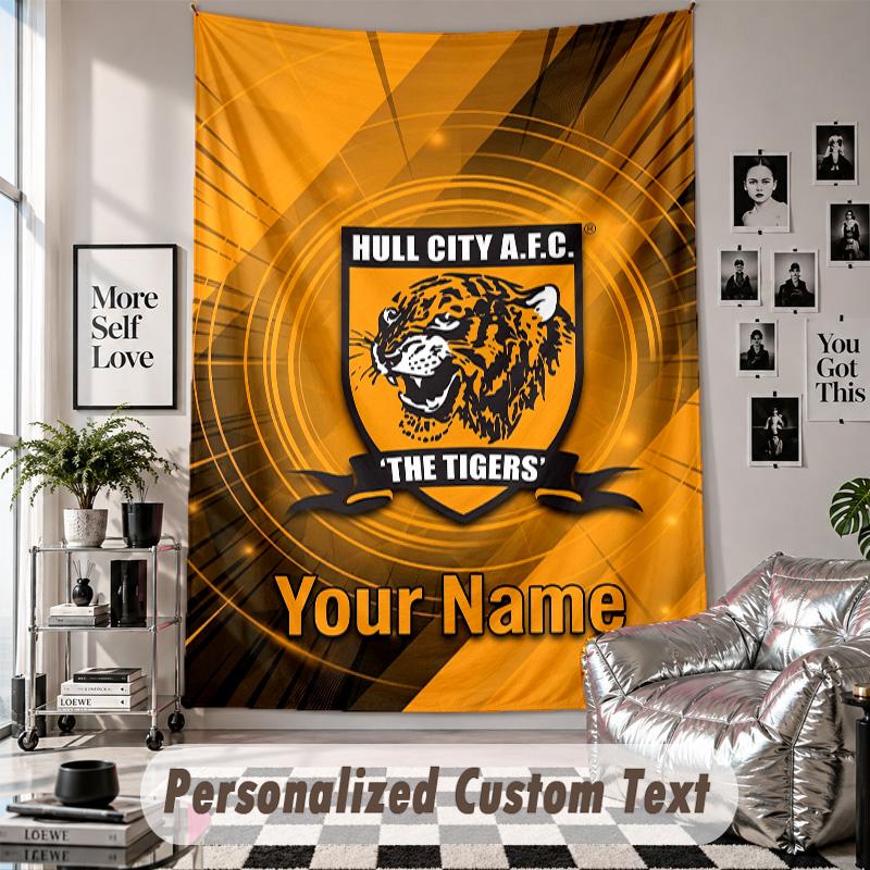 Wall Hanging Tapestry With Custom Name & Text, Hull FC Decorative Tapestry For Bedroom