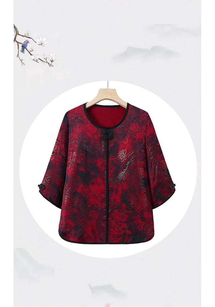 Grandma's Plus Size Summer Outfit: Loose Seven-Sleeve Pullover & Nine-Point Pants Set