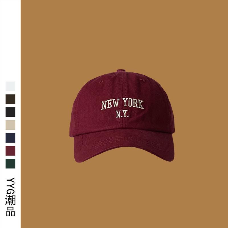 Baseball Cap Female Trendy Brand NY Embroidery Soft Top White Face Small Navy Blue Cap Female Autumn and Winter
