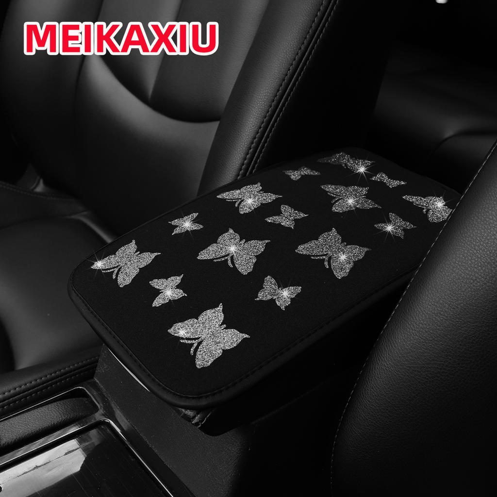 1 Beautiful Butterfly Glitter Blingbling Fabric Waterproof Car Armrest Pad 12.6 "X7.5" Car Accessories for Women