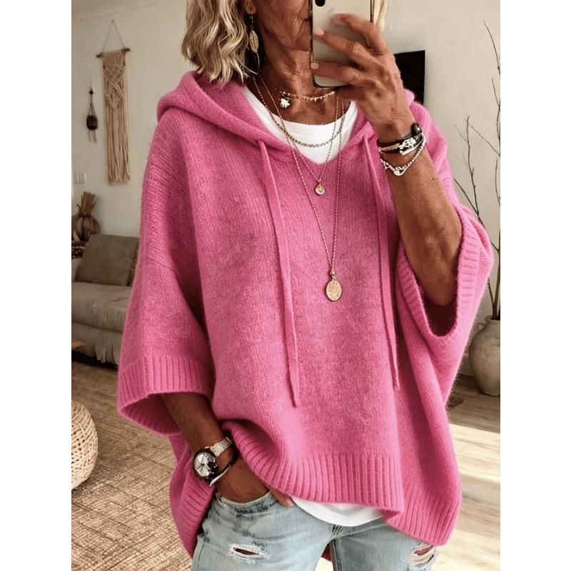 Women S Knitted Hooded Pullover Sweater Loose Fit